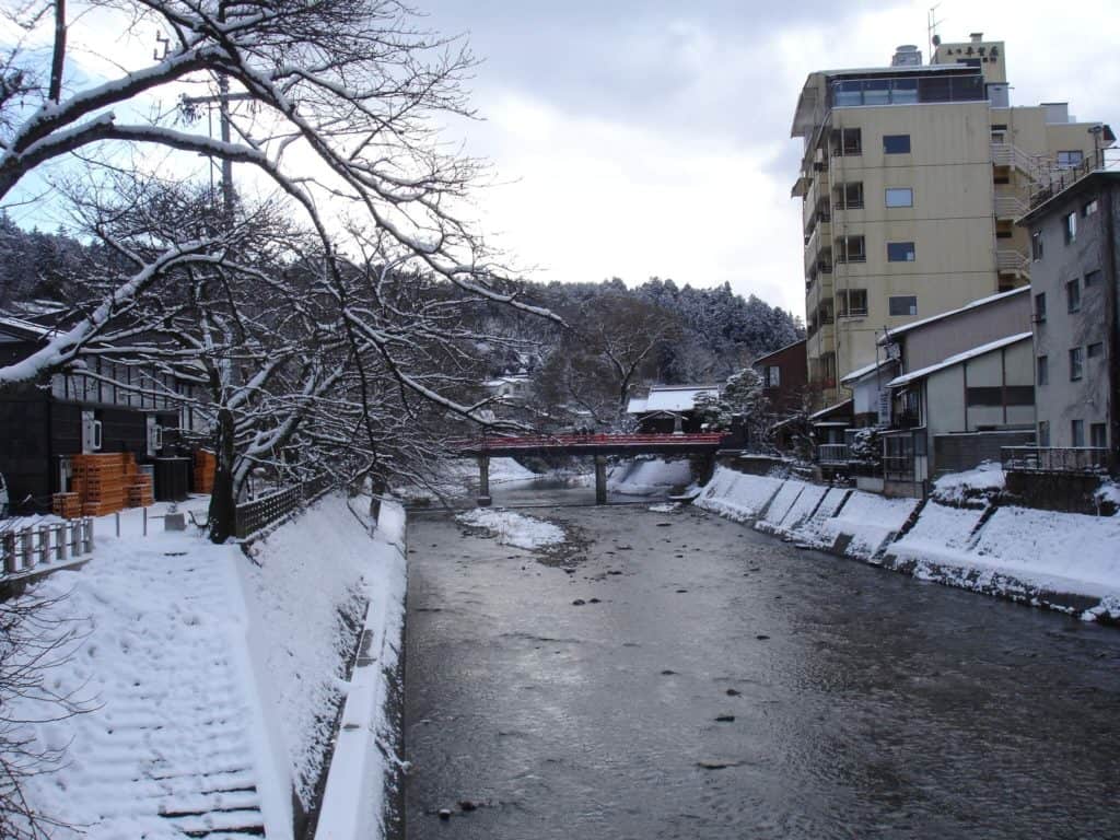 takayama winter - Nakabashi Bridge in winter in Takayama