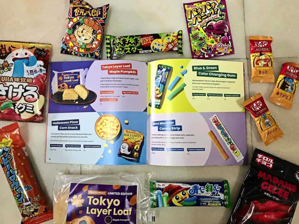 tokyo treat shipping cost - the Tokyo Treat booklet showing the snack names and respective descriptions