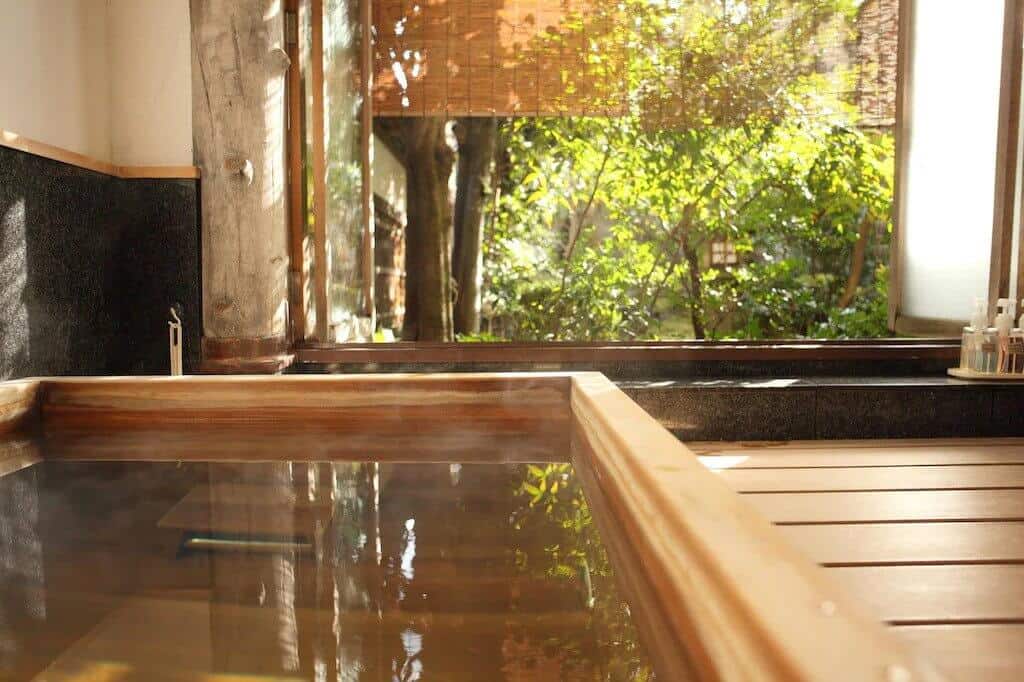 japan ryokan with private onsen - an open-air bath at Benkei, Kyoto 
