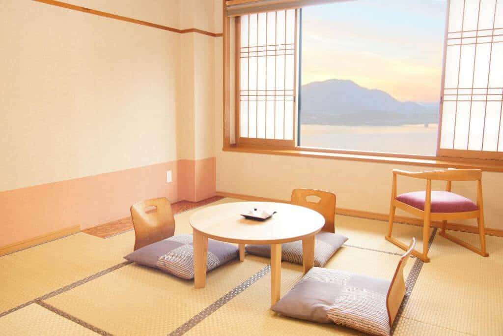 best ryokan mt fuji - seating area of one of the rooms at Hotel Asafuji