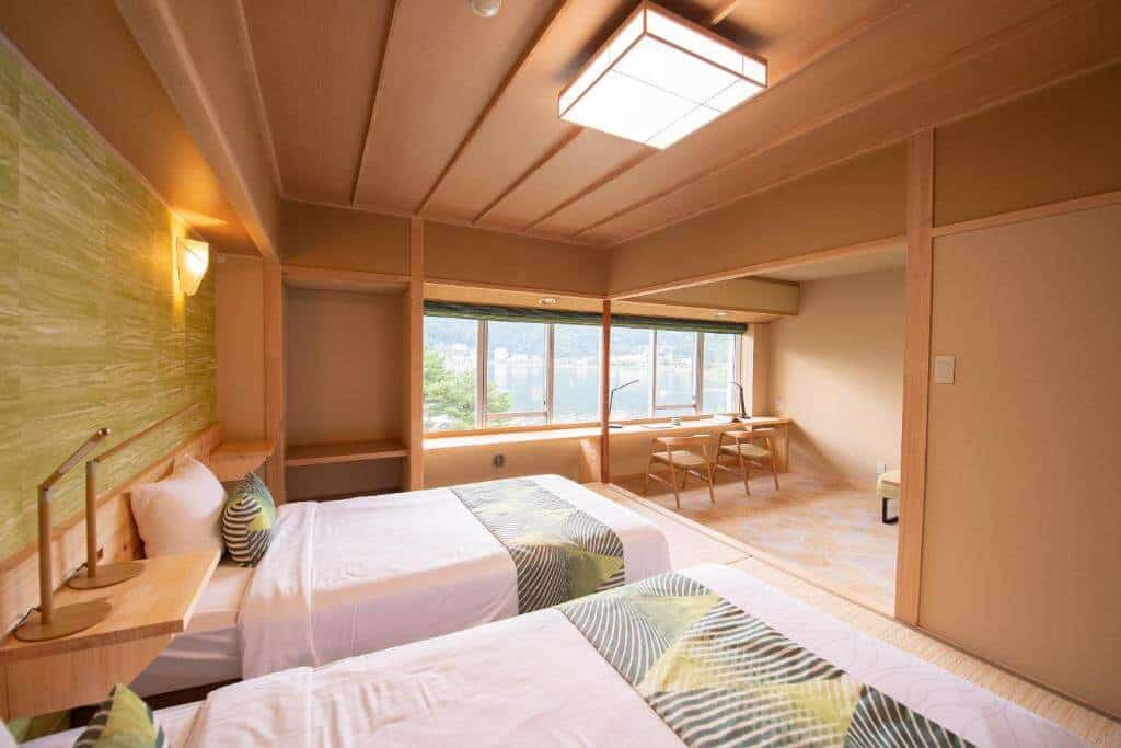 ryokan near mt fuji - soothing room interior with mountain views at Fuji Lake Hotel