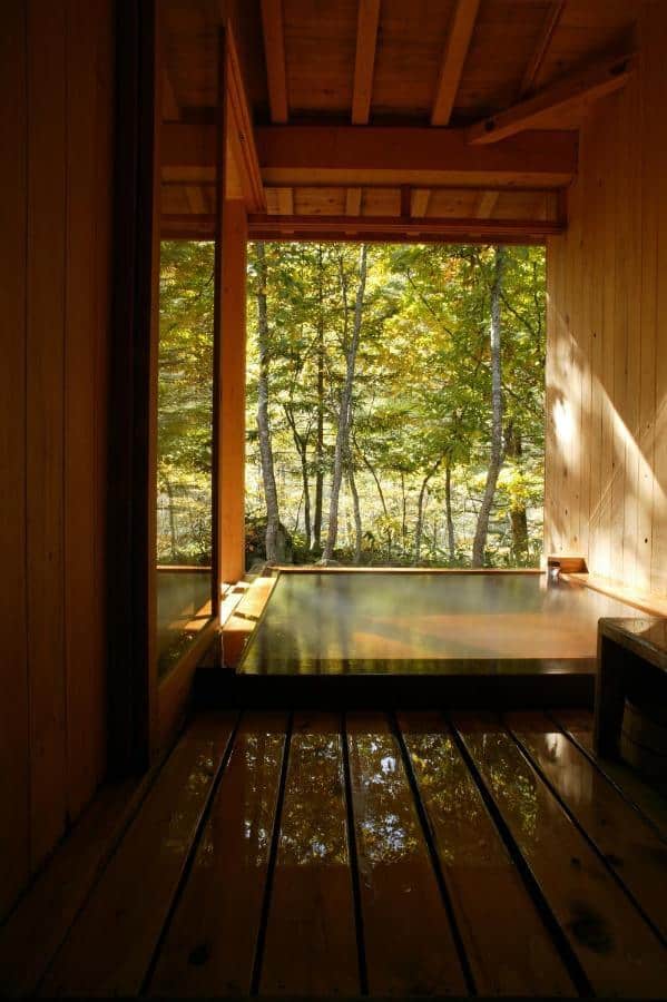 takayama private onsen -  the private onsen overlooking the lush greenery in Mozumo