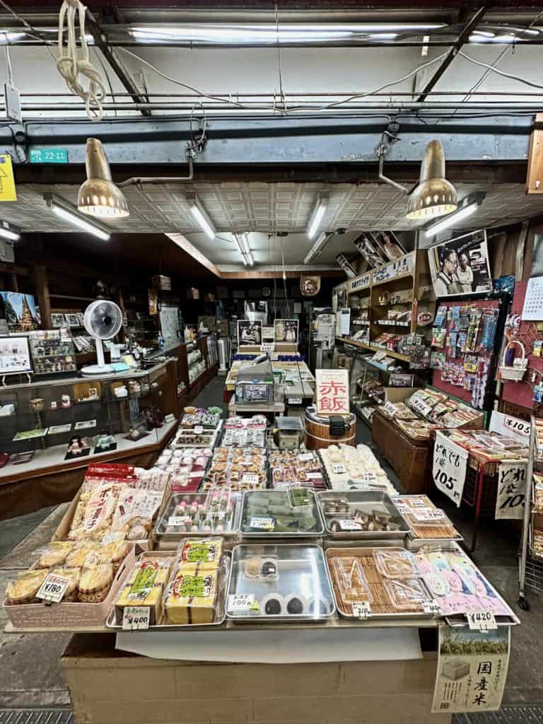 is osaka safe shinsekai - a retro store selling a variety of wagashi and items at Shinsekai Market