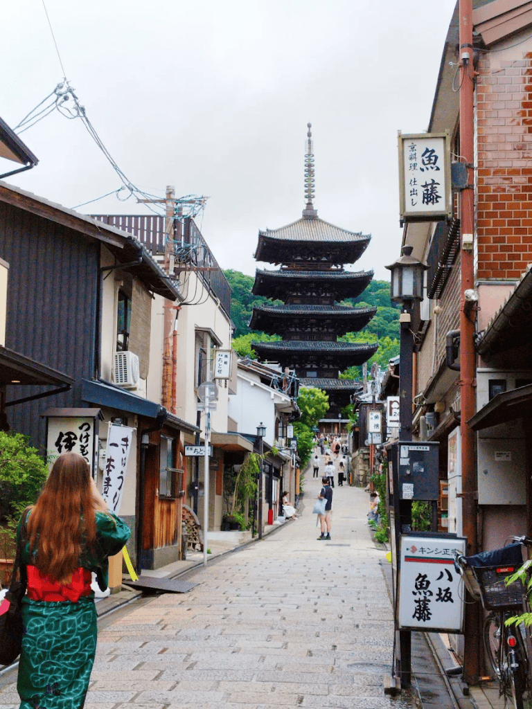 Kyoto 3-Day itinerary - a lady walking towards Yasaka Pagoda